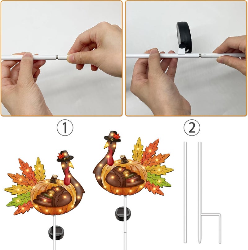 Bonsai Tree Thanksgiving Decorations Outdoor, Solar Turkey Garden Stake Lights, 41 Inches Metal Turkey Decorations, Thanksgiving Yard Decor Lights for Yard Garden Lawn Pathway - Image 4